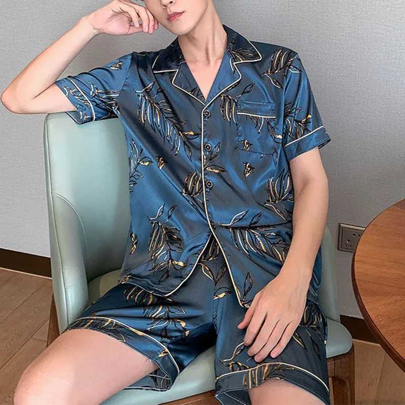 Men Pajama Sets 2025 Summer Sleepwear Ice Silk Satin Short Sleeve Pajamas Suit Loose Loungewear Mens Casual Homewear L-5XL W250717