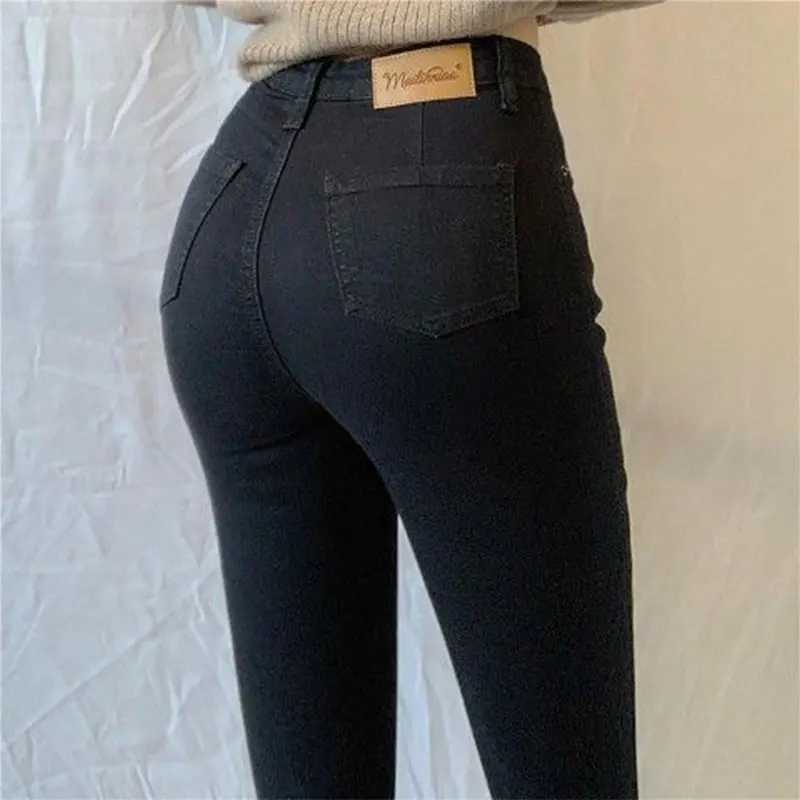 Womens Casual Simplicity Solid Color High Waist Ninth Pants Womens Clothing Office Lady All-match Fashionable Jeans Trouser R250716