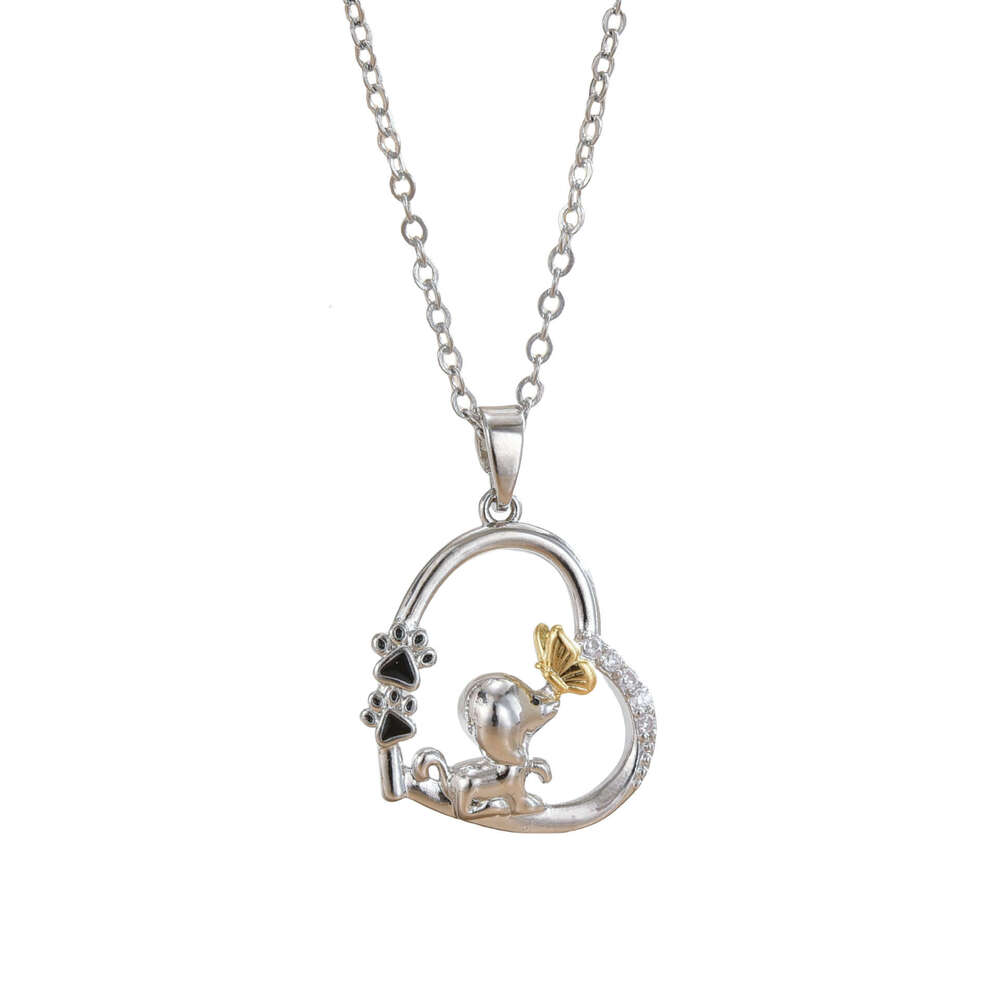 Hot-Selling Design Sense Fashion Trend Cute Little Dog Paw Heart-Shaped Butterfly Pendant Necklace For Women Dda