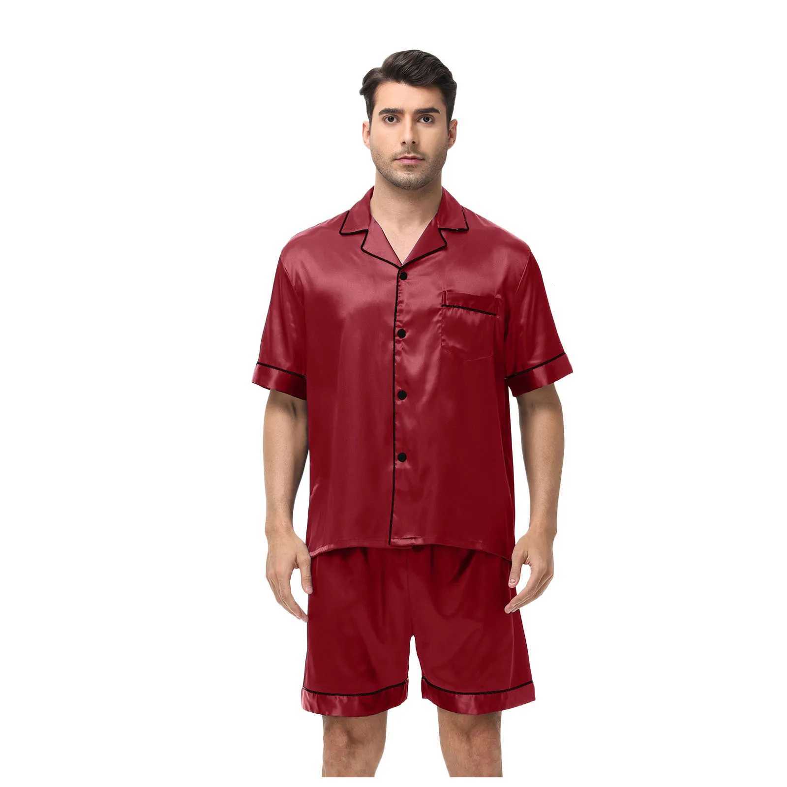 Classic Design Large-size Mens Short-sleeved Pajamas Set Shorts Satin Cool Sleepwear Male Summer Casual Loungewear Pajamas Suit W250717