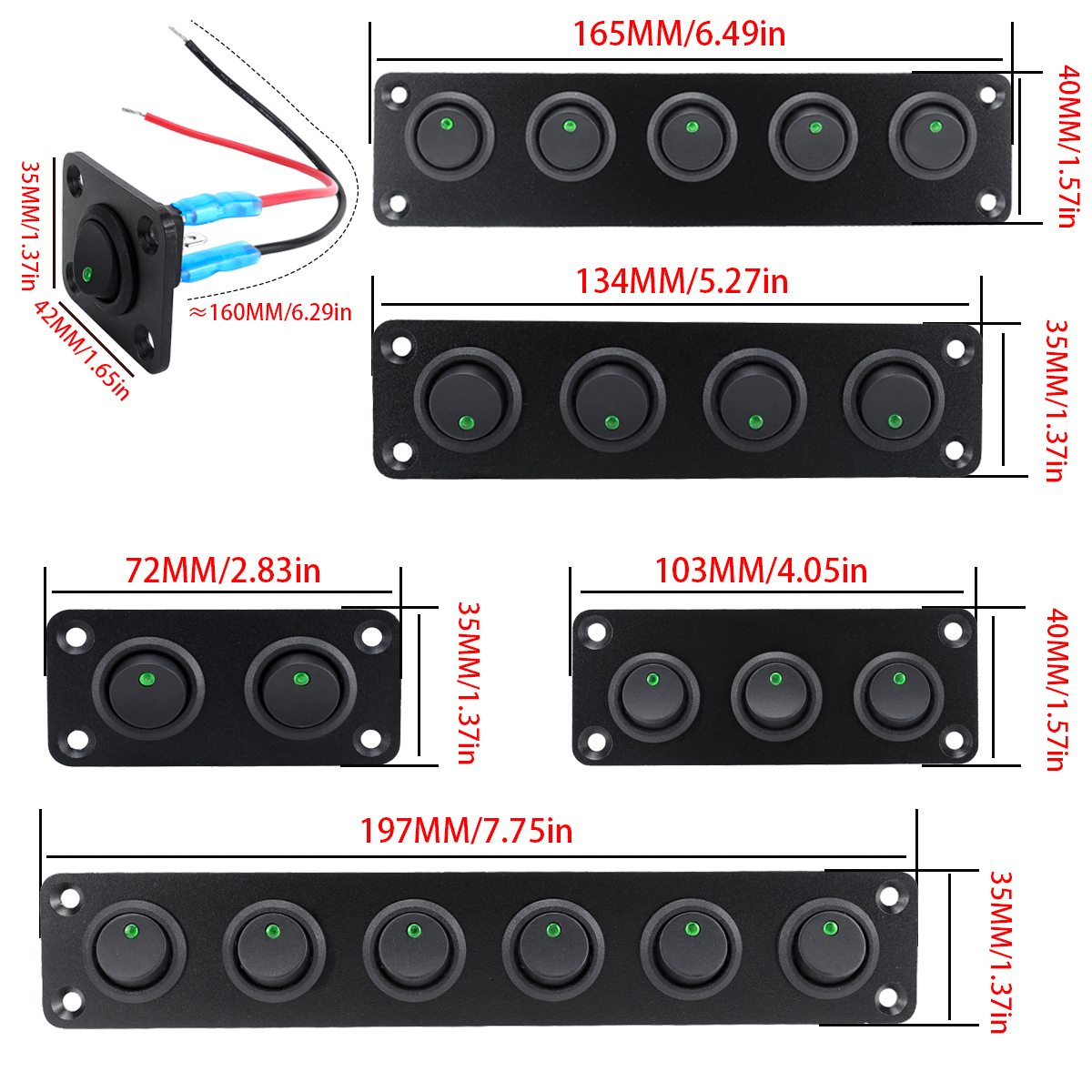 Aluminum Circular Joystick Switch Panel - 3-Pin Toggle Green LED, 12V/20A, Fits Cars & Trucks