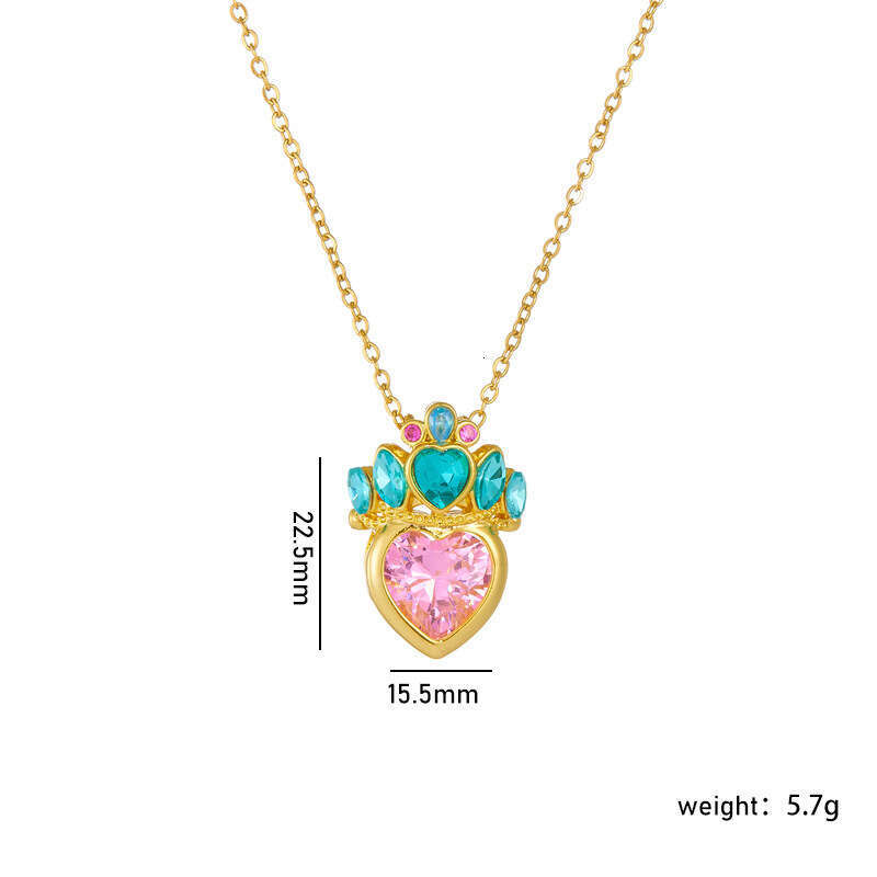 Titanium Steel Clavicle Chain Pink Crown Heart Necklace For Women Light High-End Versatile Elegant Accessory Yiwu 93A