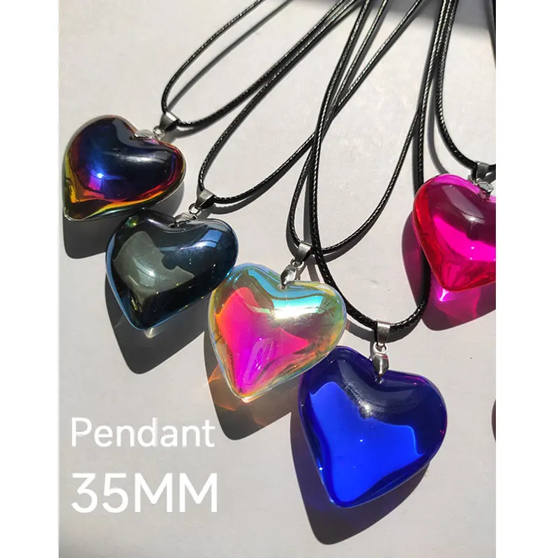 Exaggerated Personality Colorful Laser Love Heart Pendant Necklace for Women Girl Y2K Summer Couple Jewelry HUANZHI 250715