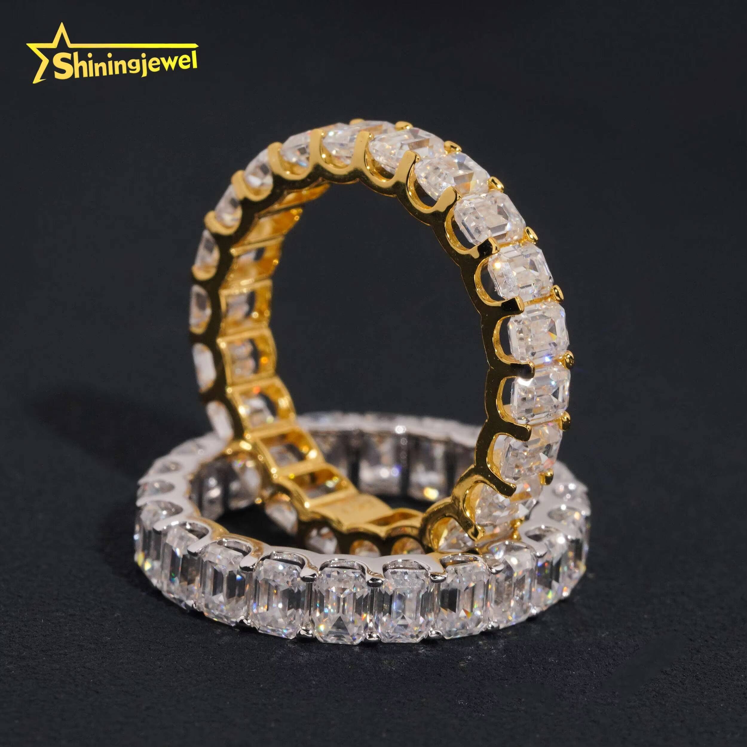 Fine Jewelry Trendy 925 Silver VVS Emerald Out Moissanite Eternity Ring High Quality Custom Moissanite Wedding Ring for Women