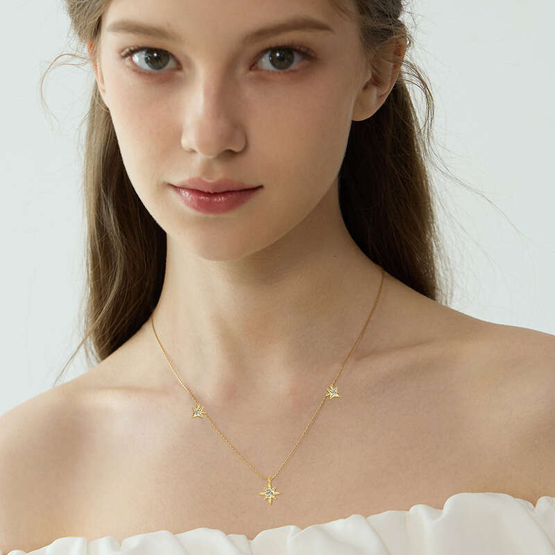 Trendy Unique Fashion Eight-Pointed Star S Pure Sier Moissanite Niche Starry Sky Necklace New Style 128