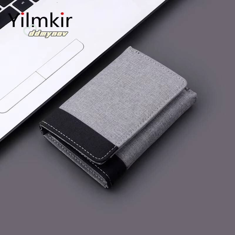 Simple Canvas Mens Tri Fold Wallet Large Capacity Casual Convenient Multi Purses Short Document Bag Fashion Card Case ddmynov