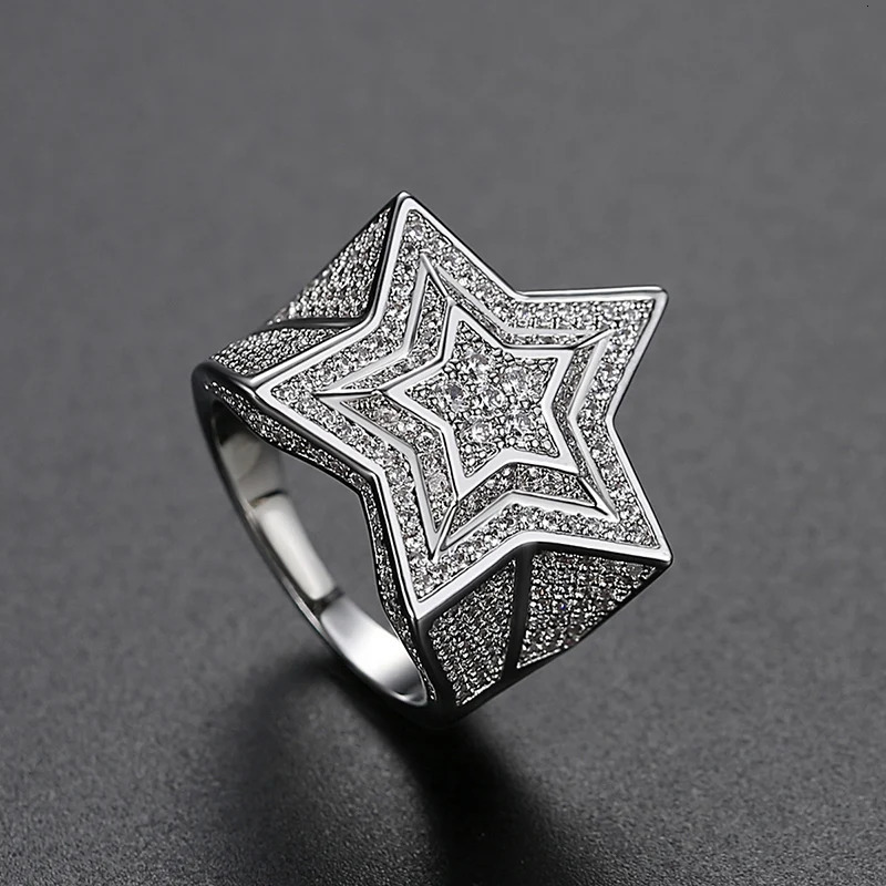 Hip Hop Micro Pave Cubic Zirconia Bling Iced Out Gold Color 3 layers Star Rings for Men Women Rapper Jewelry 250716