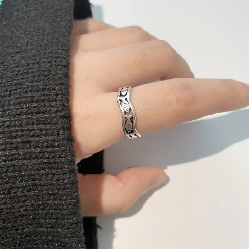Vintage Silver Color Fish Couple Rings for Women Lover Fashion Creative Adjustable Opening Finger Ring Jewelry Valentines Day 250704