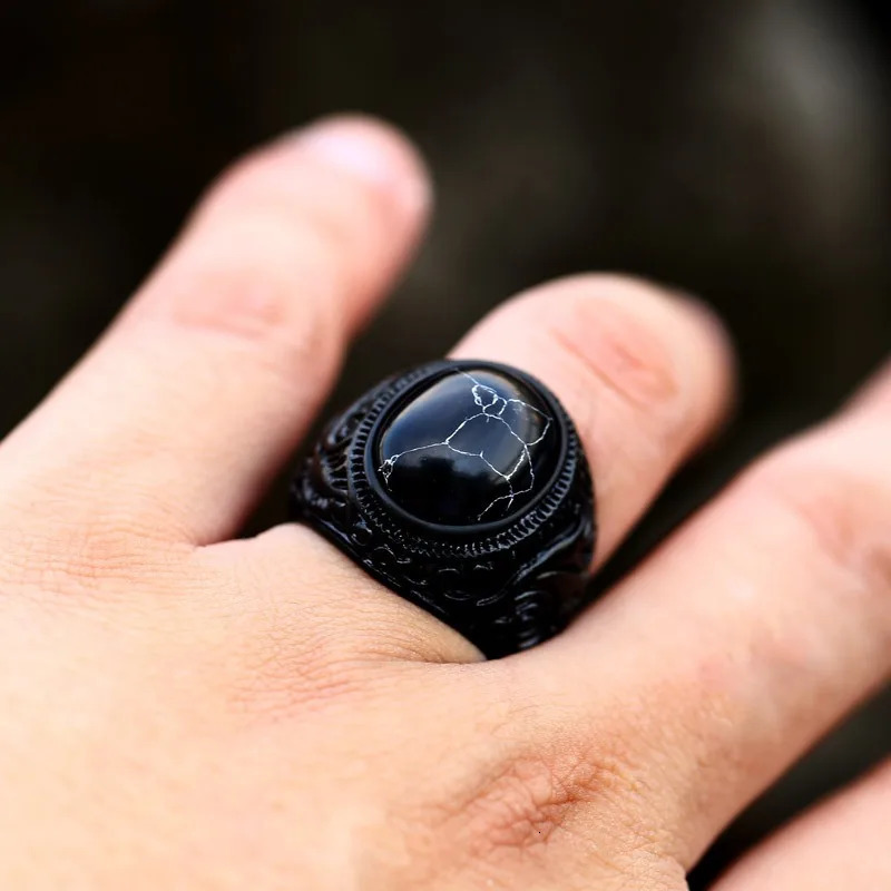 Vintage Handmade Turkish Black Zircon Rings Retro Men Stainless Steel Tiger Eye Stone Rings Classic Wedding Engagement Jewelry 250716