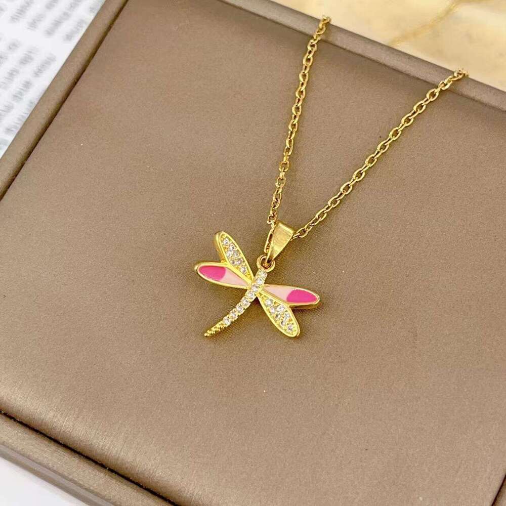 Ins Style Fashion Copper Gold-Plated Zircon Dragoy Pendant Hand-Painted Necklace Niche Versatile Clavicle Chain 6F1