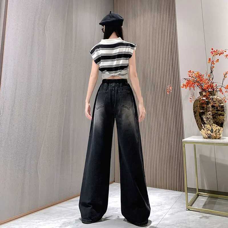 High Elastic Waist Plus Size Jeans For Women 2024 Autumn New Arrival Full Length Black Jeans Women Streetwear Casual Denim Pants R250716
