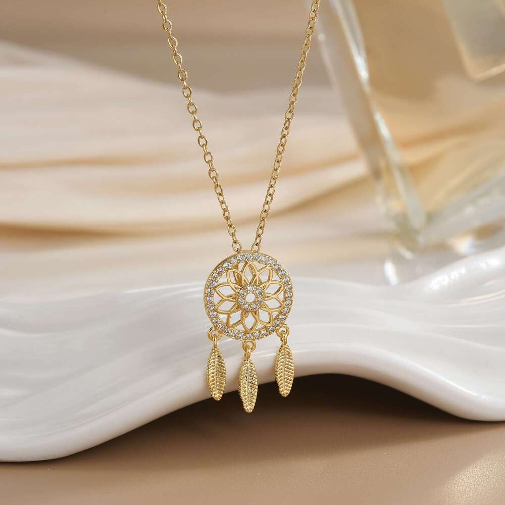 Hot Selling Fashion Copper Gold-Plated Dream Catcher Design Pendant Light Niche High-End Necklace Women's Jewelry 728