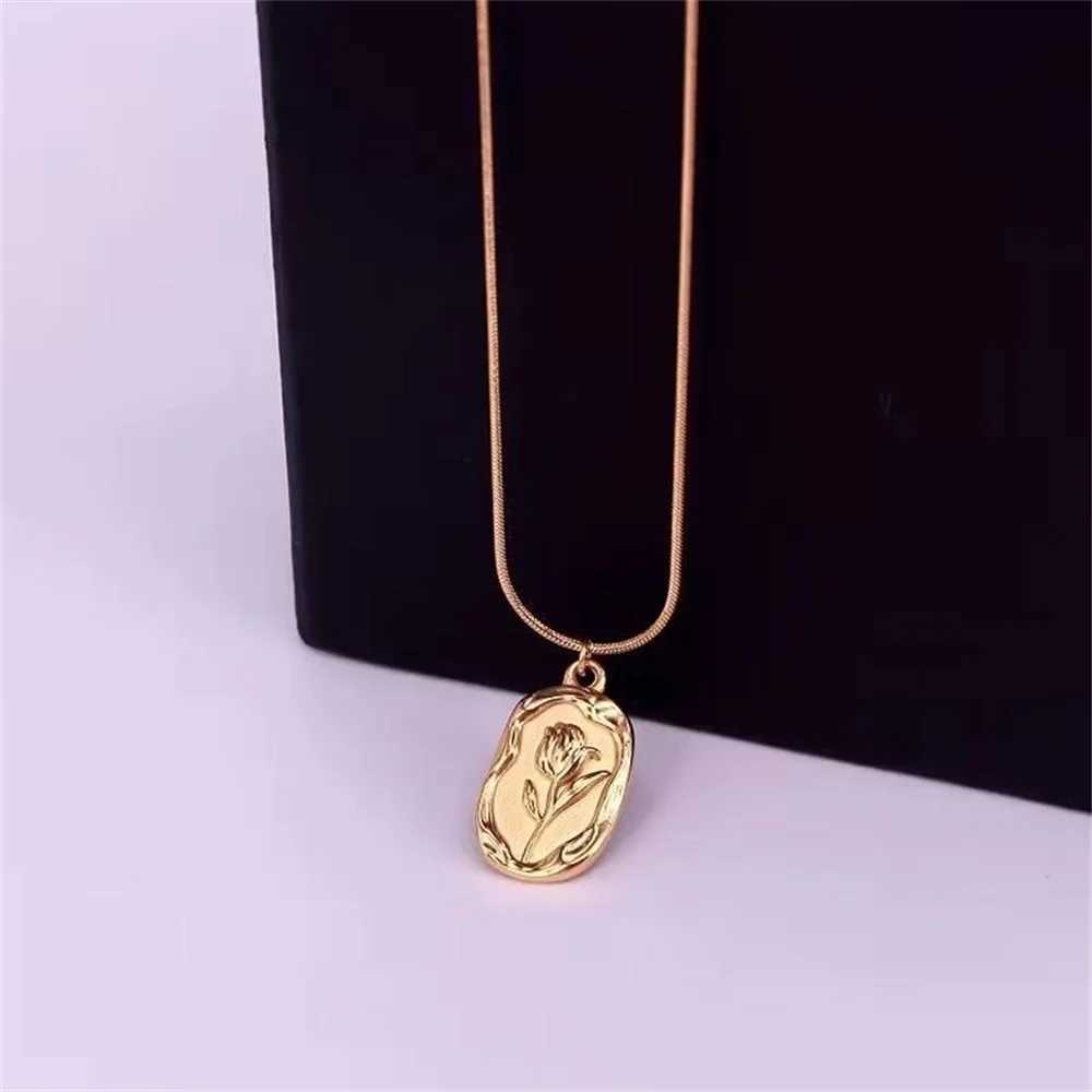 2023 Vintage Fashion Simple Geometric Rose Pendant Necklace For Women Female Boho Gold-plated Snake Chain Choker Jewelry Gift XJ250717