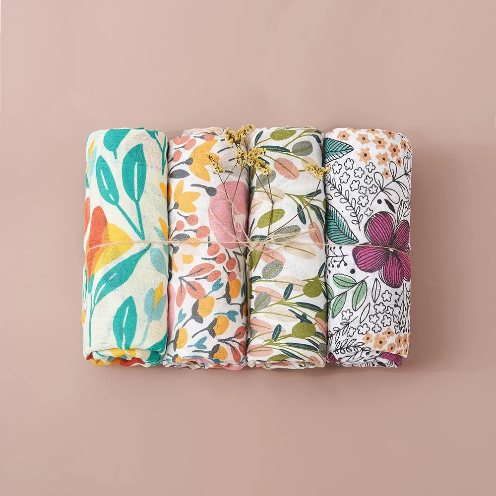 Kangobaby #My Soft Life# 4pcs Set All Season Breathable Baby Muslin Swaddle Blanket born Bath Towel Infant Wrap Quilt 250717