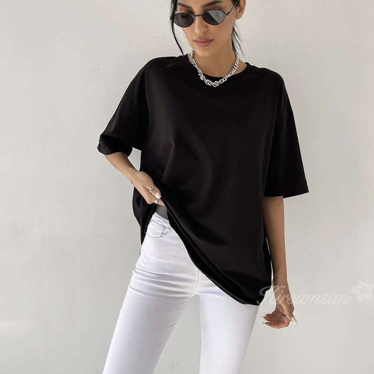 Spring/Summer New Solid Color Loose Fit Women's Short Sleeve Cotton T-Shirt Versatile Simple Top B5