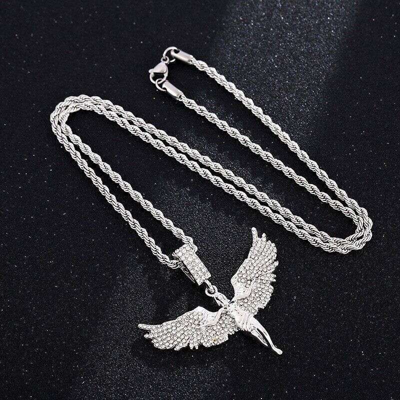 Hot Selling Alloy Inlaid Dia Winged Goddess Pendant Fashion Creative Trendy Personality Braided Chain Necklace