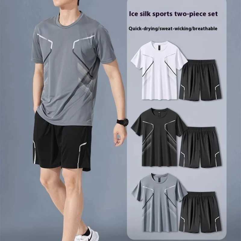Sportswear Suit Mens Running Short-Sleeved Ice Silk Summer Speedos Basketball Uniform Fitness Clothes Shorts Summer Pajamas W250717