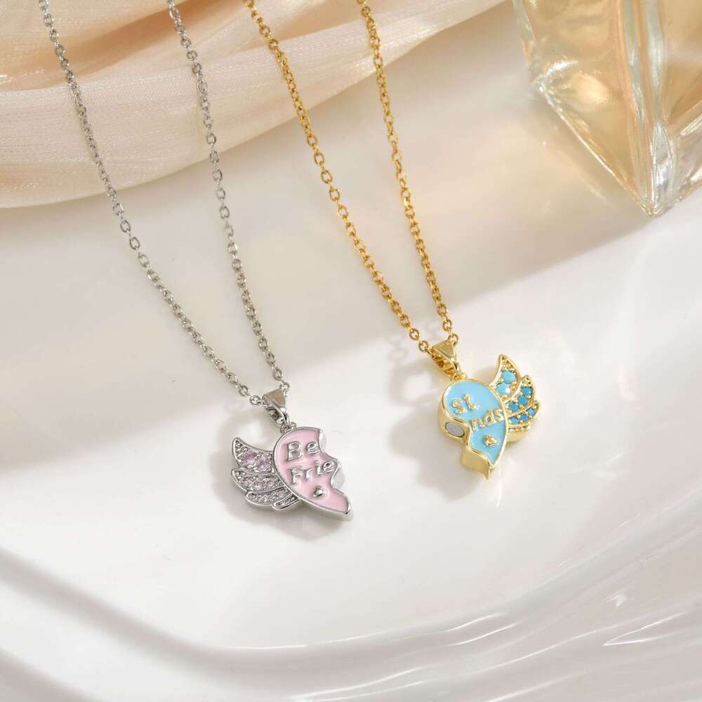 New Copper Gold-Plated Good Friends Cartoon Rainbow Heart Magnetic Creative Necklace, Connectable Clavicle Chain C79