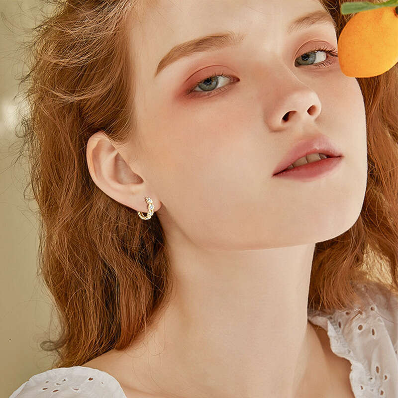 Same Style Cute Daisy Flower Moissanite Hoop Rose Gold Sweet Cool Fresh Atmosphere Sier Earrings 103