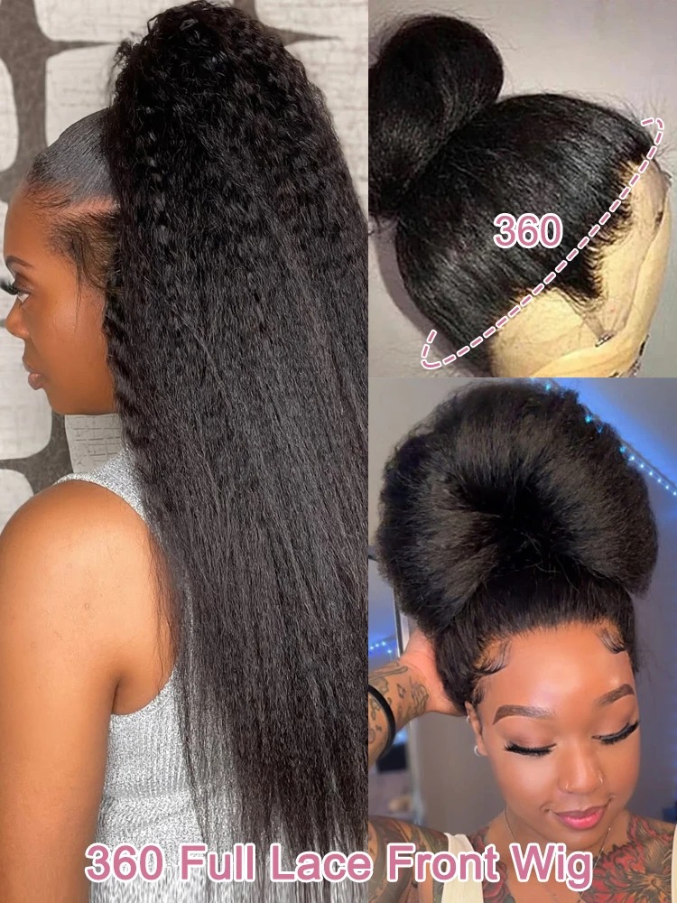 High Density Kinky Straight 360 Lace Front Wigs 40 Inch Yaki Straight 13x4 HD Transparent Lace Frontal Wig Preplucked Synthetic Wig