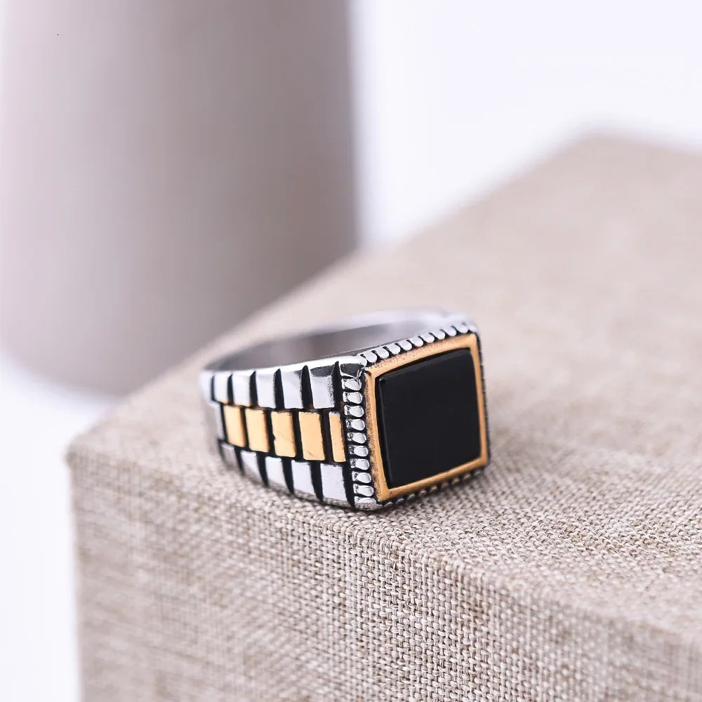 Mens 316LStainless Steel High Quality Onyx Rings Classic Trend Jewelry 250716