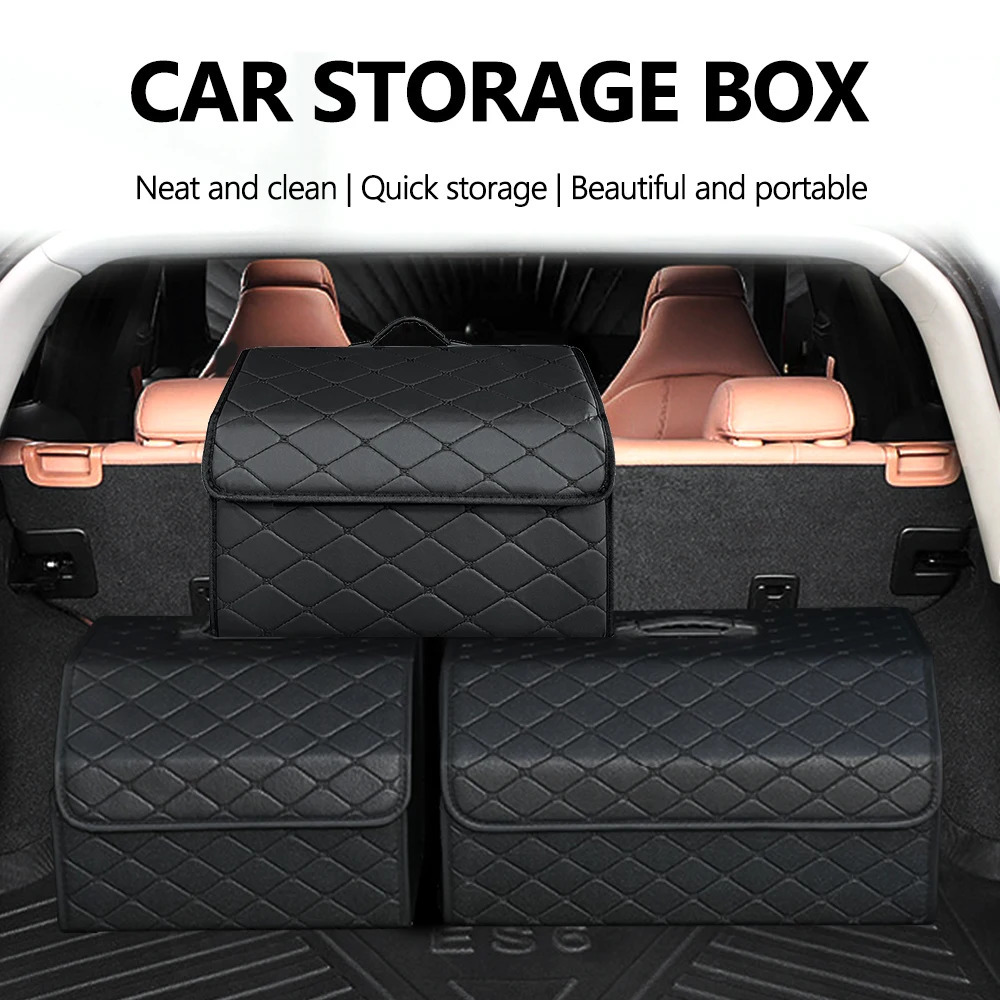 Car PU Leather Trunk Storage Box Portable Foldable Storage Car Multiuse Storage Car Trunk Bag Auto Storag Box 250715