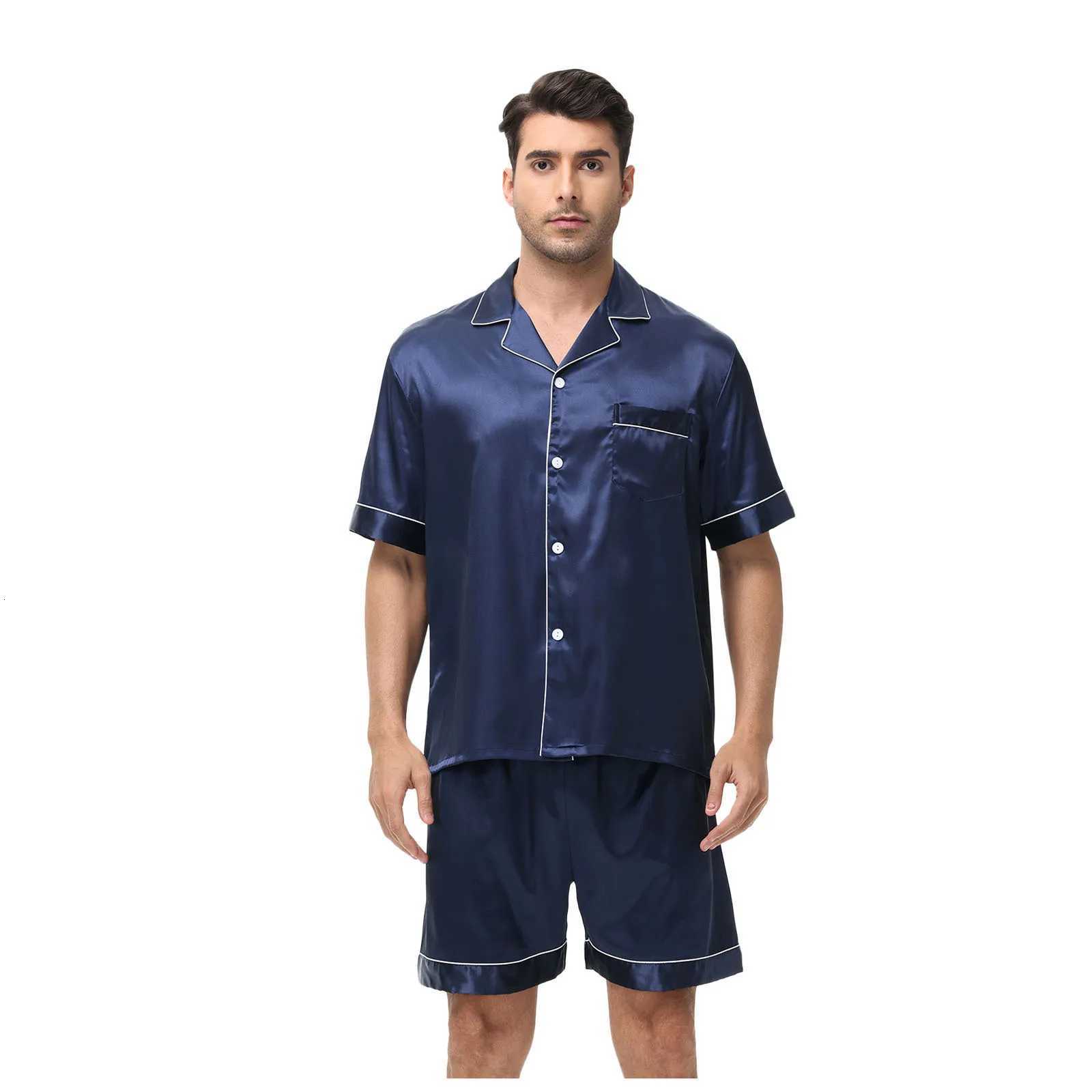 Classic Design Large-size Mens Short-sleeved Pajamas Set Shorts Satin Cool Sleepwear Male Summer Casual Loungewear Pajamas Suit W250717