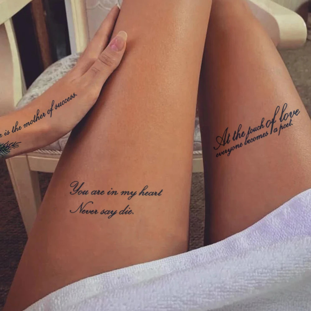Juice Ink Lasting English Word Waterproof Temporary Tattoo Sticker Black Letter Feather Fonts Body Art Men Women Arm 250714