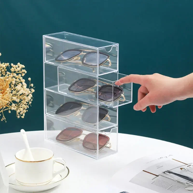Acrylic Glasses Case Multifunctional Transparent Dustproof Desktop Organizer Creative Drawer Style Display Holder Sunglasses 250716