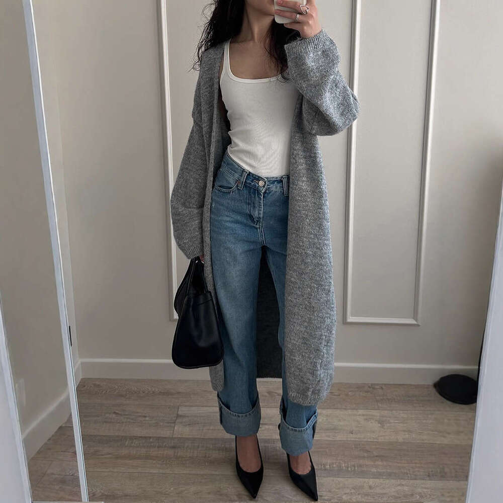 Autumn Winter Style Sweater Set For Women Loose Long Version Thickened Cardigan + V-Neck Vest Dress B5