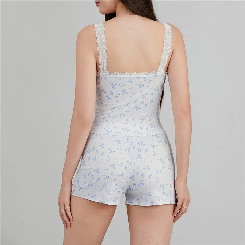 Womens Sleepwear Sexy Lace Trim Pajama Sets Nightwear Sleeveless TopsShorts 2Pcs Pyjama for Women Pijama Night Suit 250714