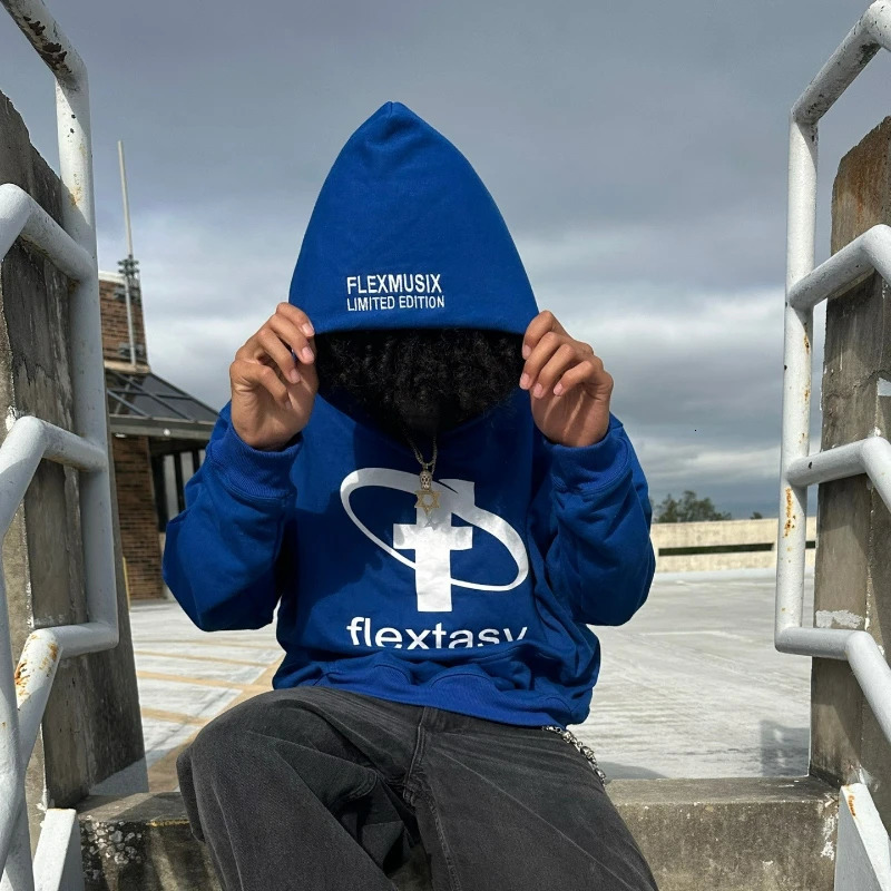 2000s Fashion Harajuku Hoodie Print Casual Gothic Klein Blue Streetwear Unisex Trendy Hip Hop Sweatshirt Oversized Clothes 250716