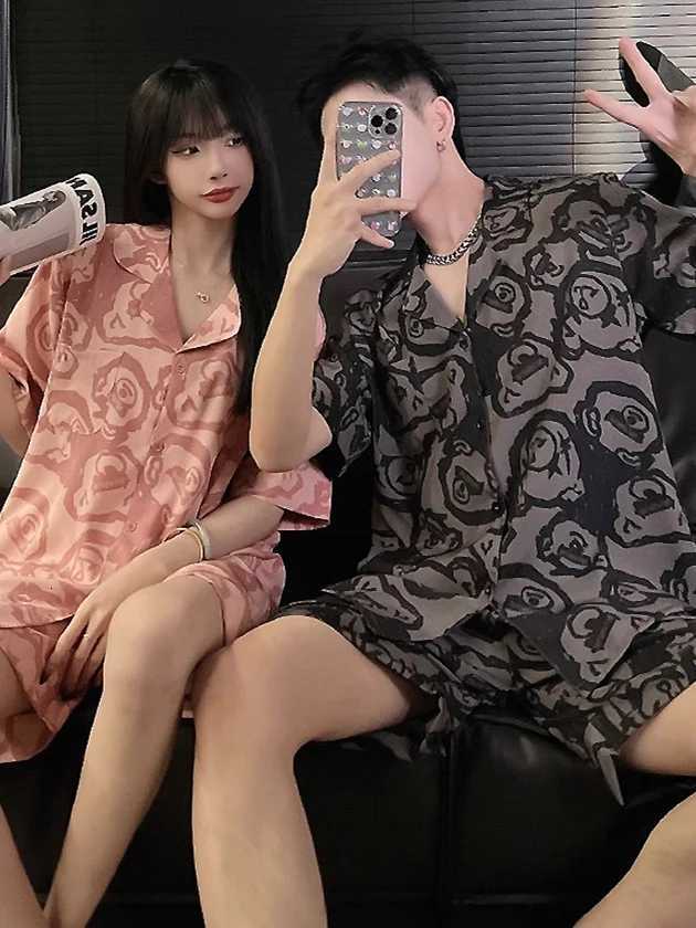 100% Cotton Daimelu Couple Pajamas Mens Ice Silk Suit Summer Korean Large Size Short-Sleeved Male and Womens Sleepwear Set Pajamas Nighty W250717