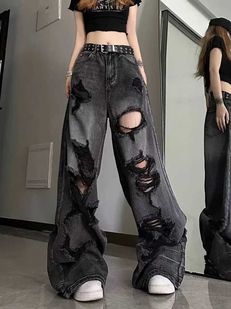 Niche Design Jeans High Street Heavy Industry Wide Leg Pants High-end Floor Length Pants Trendy Brand Womens Jeans R250716