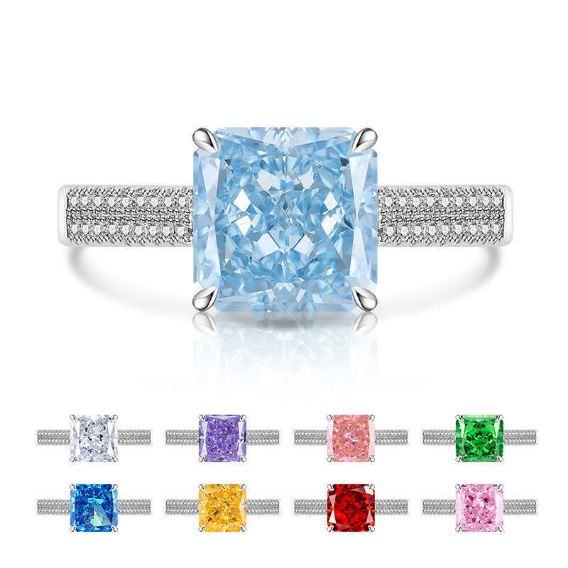 Sparkling Gemstone Ice Flower Cut Inlaid High Carbon Diamond Fashion Classic Ring Live Streaming b9b
