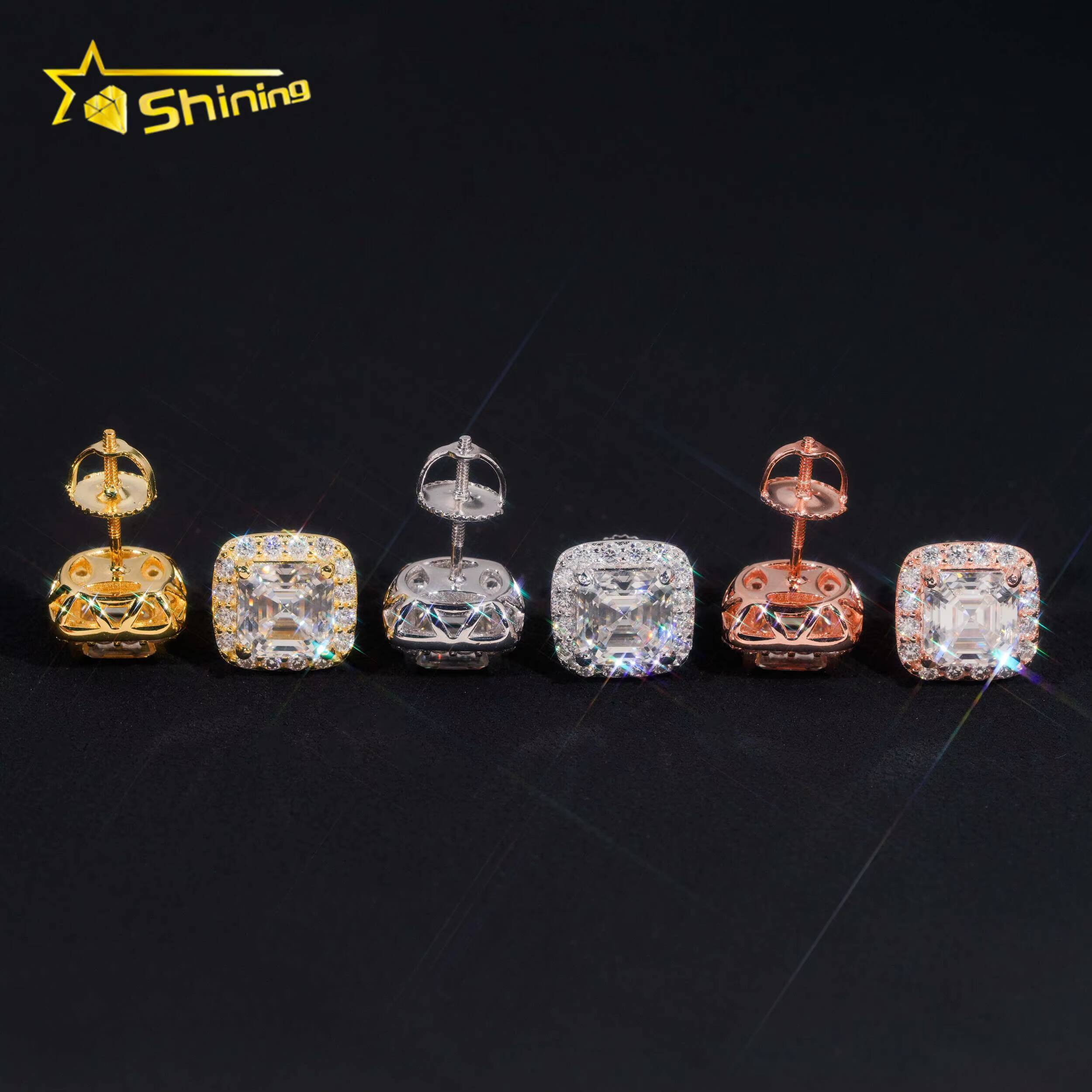 RTS Diamond Tester Certified Hip Hop Jewelry 925 Silver Asscher Cut VVS Diamond Moissanite Stud Earrings Fashion Earrings