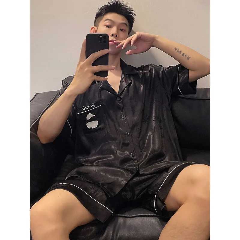 Daimelu Korean Pajamas Men Summer Ice Silk Short-Sleeved Nightwear Thin Male Teenagers Plus Size Homewear Suit Simple Sleepwear W250717