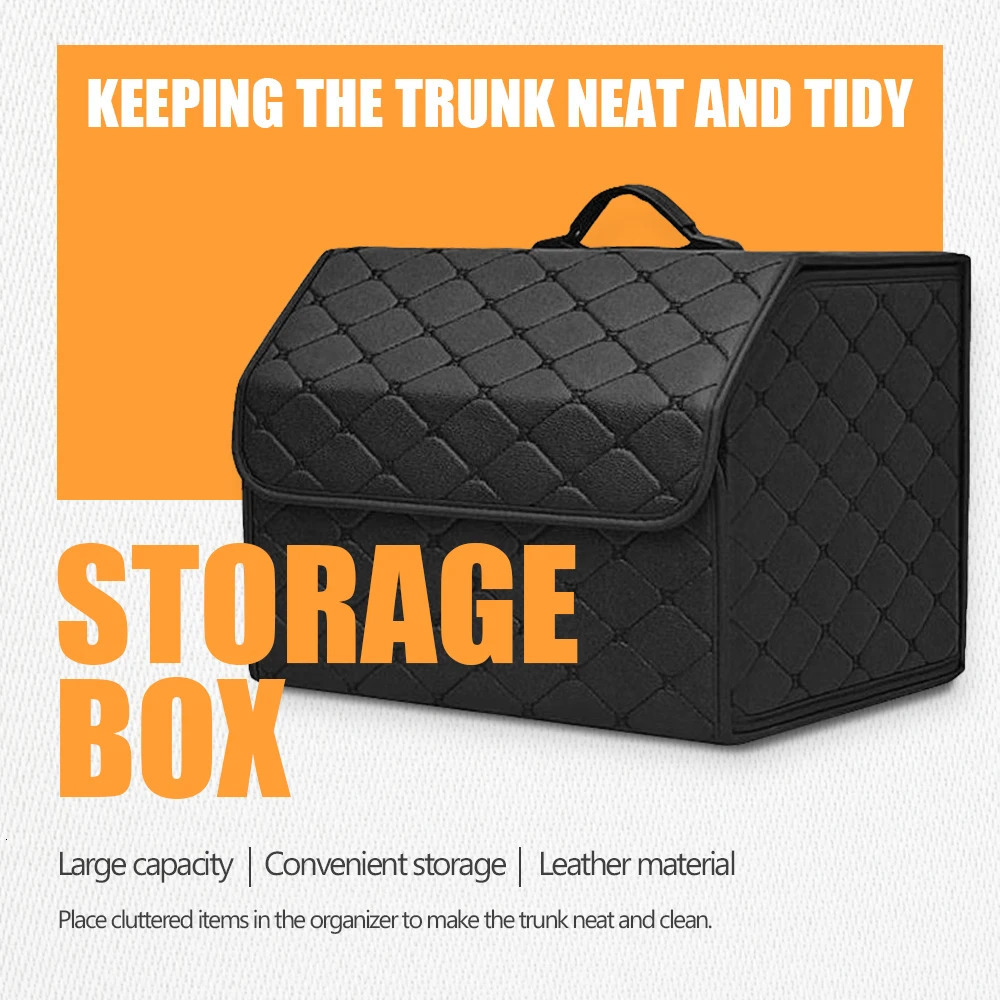 Car PU Leather Trunk Storage Box Portable Foldable Storage Car Multiuse Storage Car Trunk Bag Auto Storag Box 250715