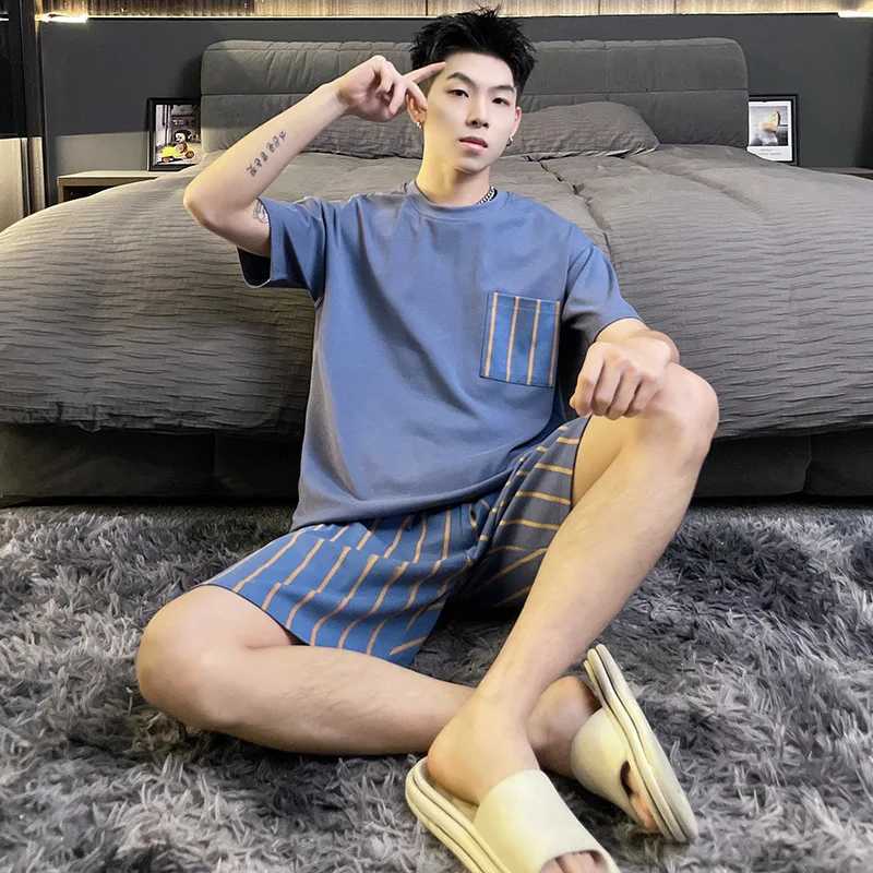 Men Cotton Pajamas Set Short Sleeve Shorts Plus Home Suit for Boys Casual Pajama Korean Loose Stylish Pajamas Summer New W250717