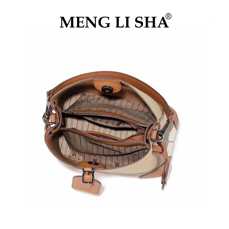 Meng Li Sha New Plaid Chain Bucket Bag Women's Handbag Free Shipping Designer Luxury Single Shoulder Crossbody Bag Leisure Shopping Bag