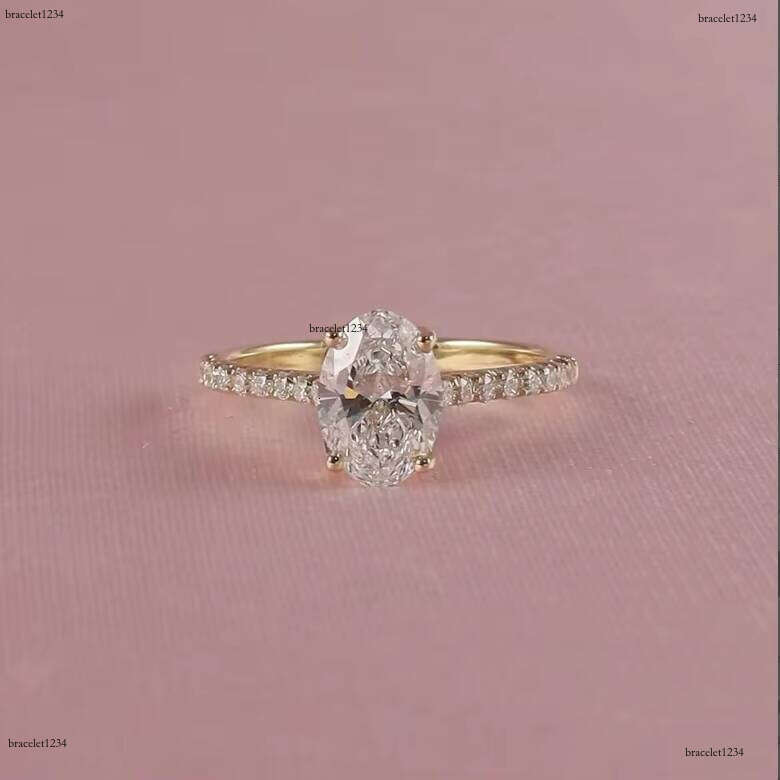 14k White Engagement 3 Oval VVS Micro Pave Side Stone Carbonite Ring