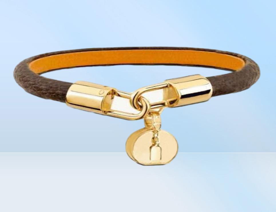 Fashion Classic Flat Brown brand designer Leather Bracelet for women and men Metal Lock Head Charm Bracelets earrings bracelets su5839949