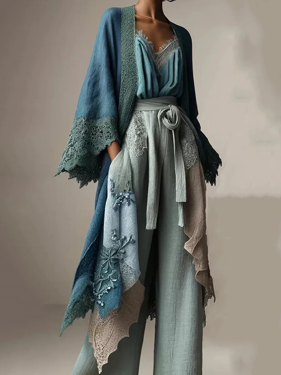 Autumn Ladies Fashion Flared Sleeves Cardigan Jacket Lace Patchwork Loose Casual Elegant Shirt Tops 250715