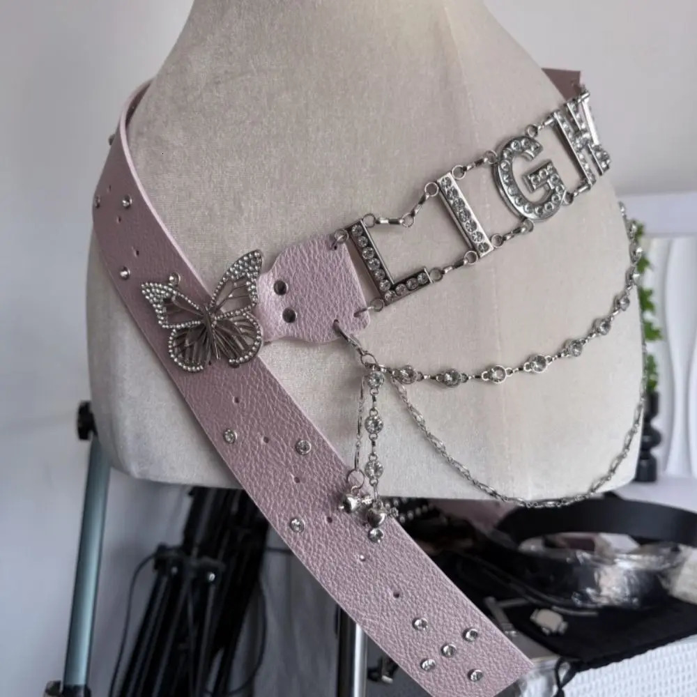 Vintage Punk Letters Rhinestone Belts Y2K Trendy Waist Chain Women Fashion Metal Bead Chain Belts for Club Party 250716