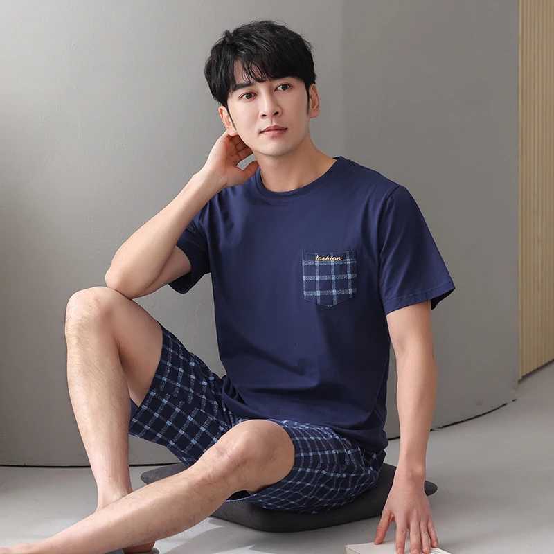 Men Pajamas Set Summer Short Sleeve Striped Casual Tracksuit Sleepshirt + Shorts 2-piece Pajamas Male 4XL 5XL 6XL 7XL Mens Pajamas W250717