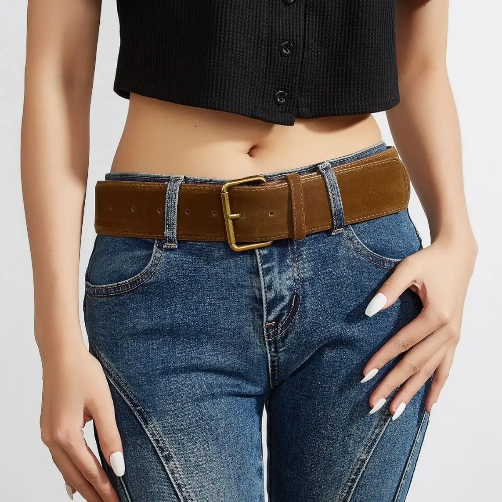 Women Suede Leather Wide Belt Casual Versatile Business Waist Strap Trendy Pin Buckle Waistband 250717