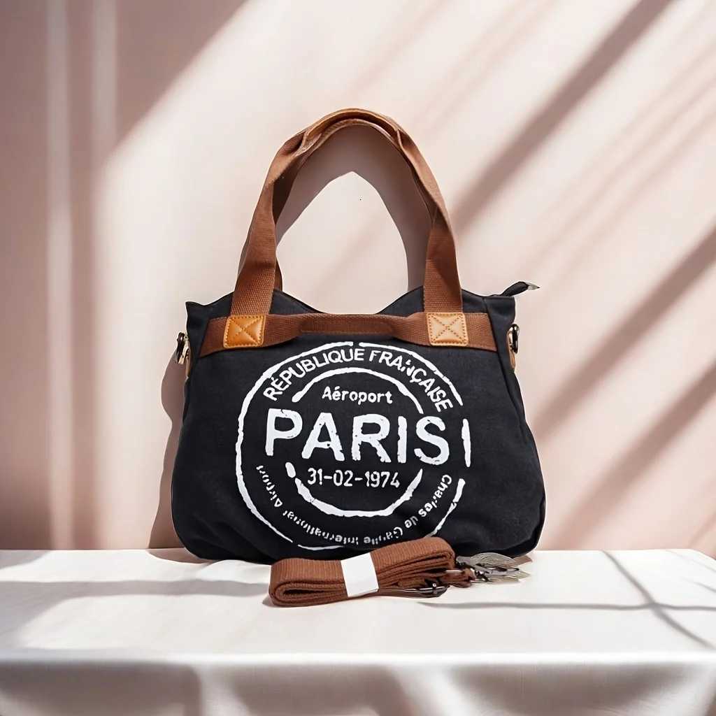 Womens canvas handbag letter tote bag casual large capacity commuting shoulder crossbody bag Z250717