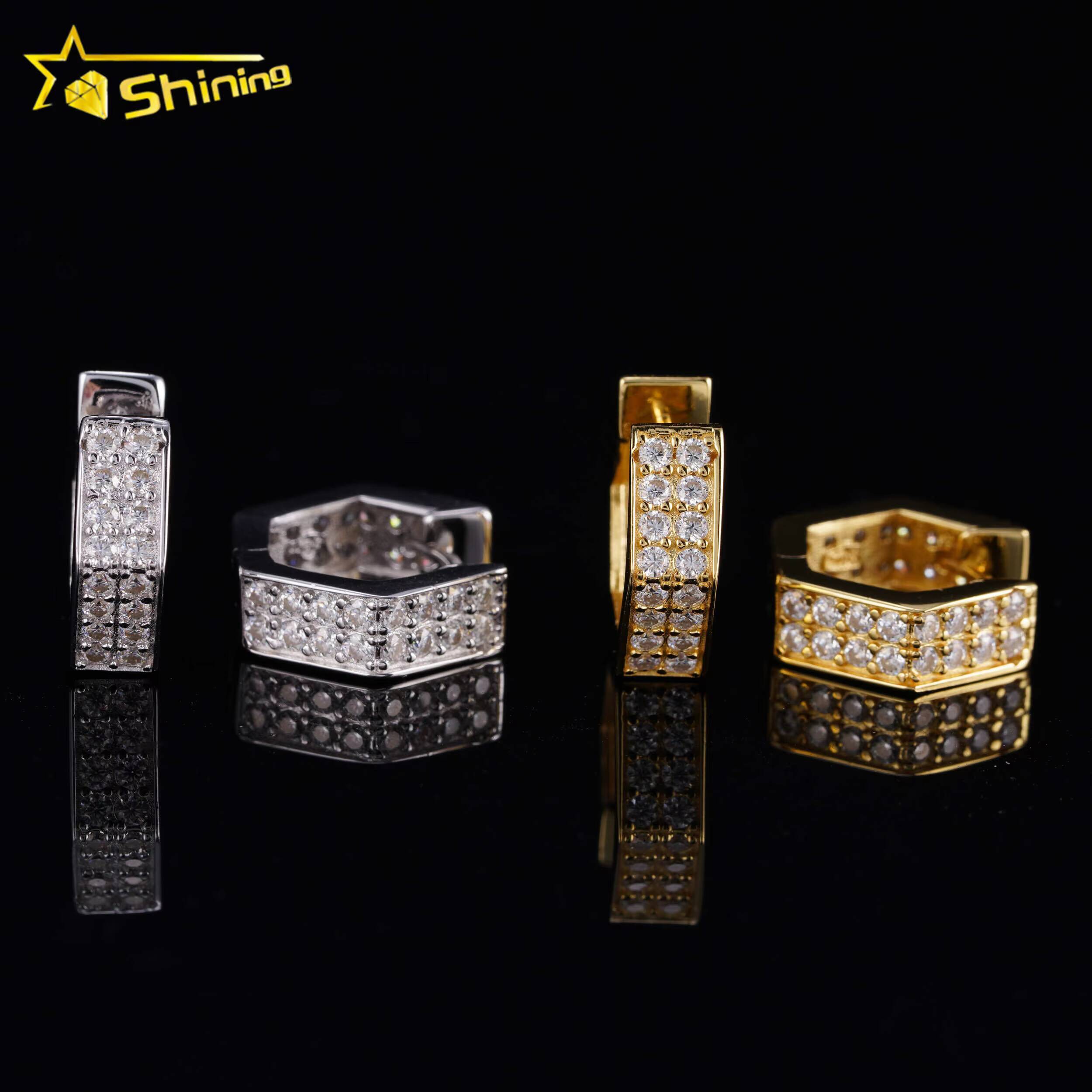 Moissanite Hoop Earrings Ready to Ship Gold Plated 925 Sterling Silver 2Rows VVS Moissanite Diamond Earrings