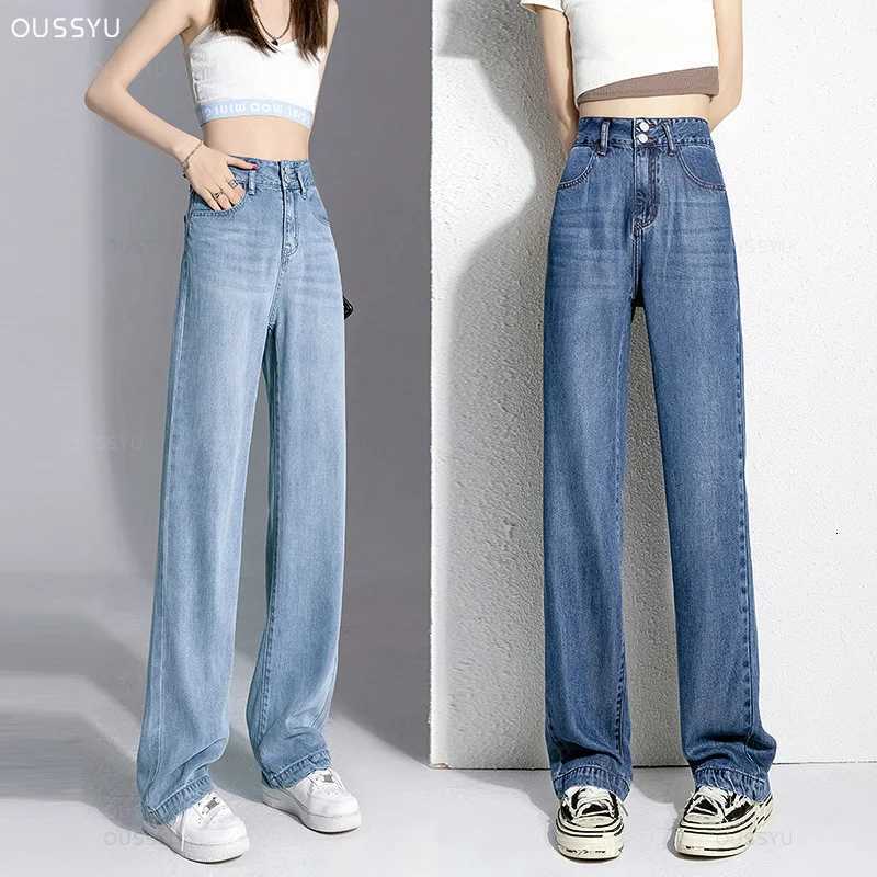 Summer Lyocell Thin Womens Wide-Leg Jeans High Waist Slimming Design High Street Mopping Trousers Loose Straight Pants Fashion R250716