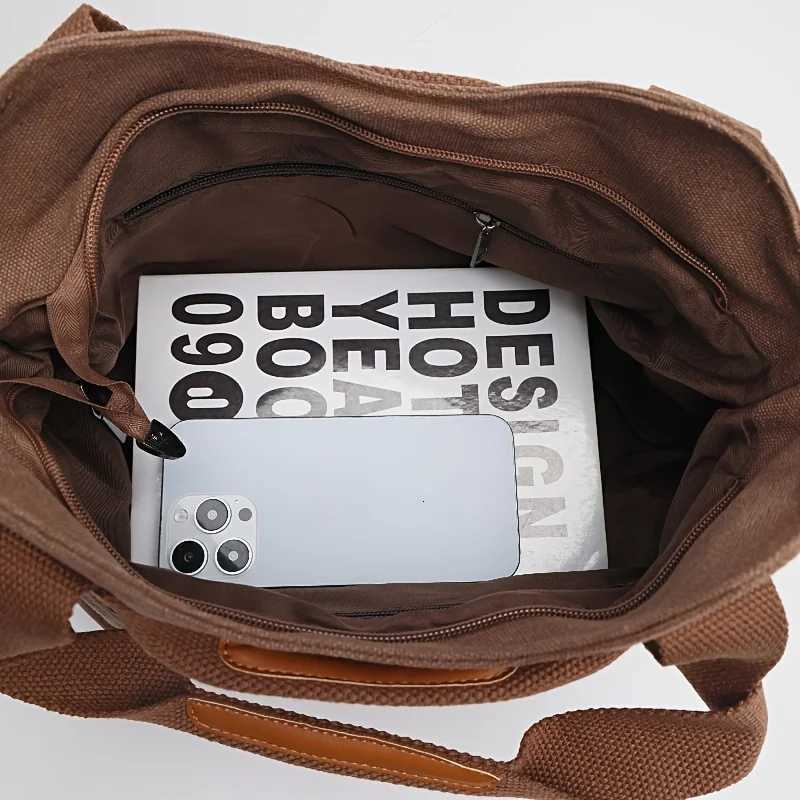 Womens canvas handbag letter tote bag casual large capacity commuting shoulder crossbody bag Z250717